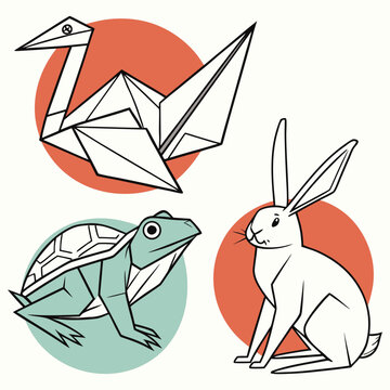 Origami Animals Illustration with Geometric Design and Bright Colors
