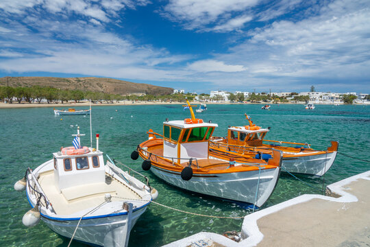 Fishing boats in the harbor of Pollonia, Milos, Cyclades islands, Greece