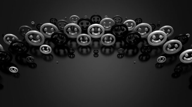 Smiles Form a Wave. Abstract motion, 3d rendering, 4k resolution
