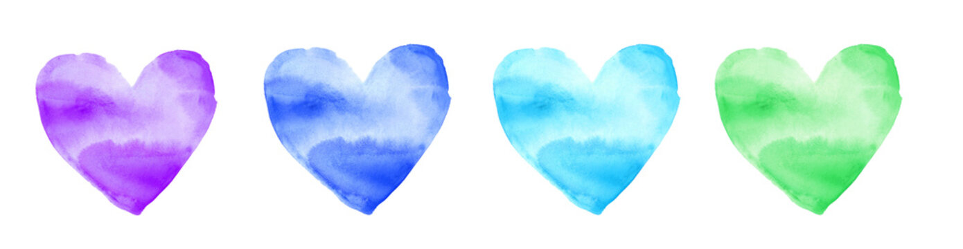 watercolor hand draw heart color full multicolor aquarelle &agrave; la main craft c&oelig;ur illustration
