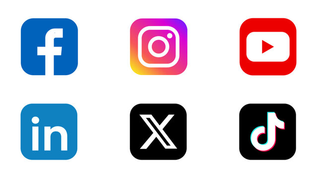 Set of popular social media icons including facebook, instagram, youtube, linkedin, x and tiktok