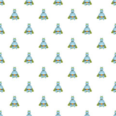 Obraz premium Cartoon hippo character wearing a cape and mask creating a seamless pattern