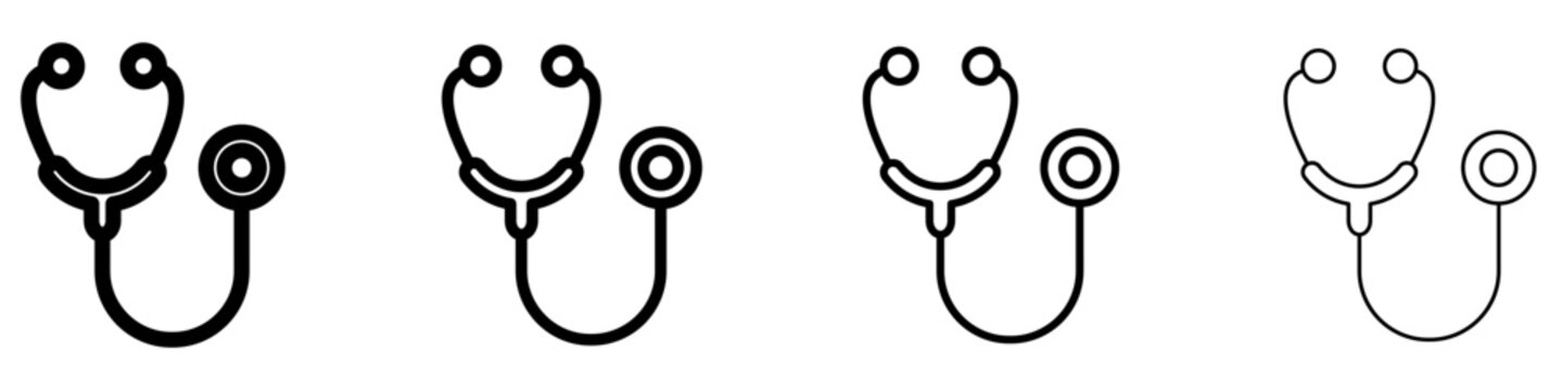 Set of medical and healthcare theme icons in line art style with editable stroke weight. Clinical tool drawing with black outline on white background. Vector illustration.