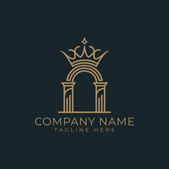 Obraz premium Elegant royal arch logo design with crown and pillars