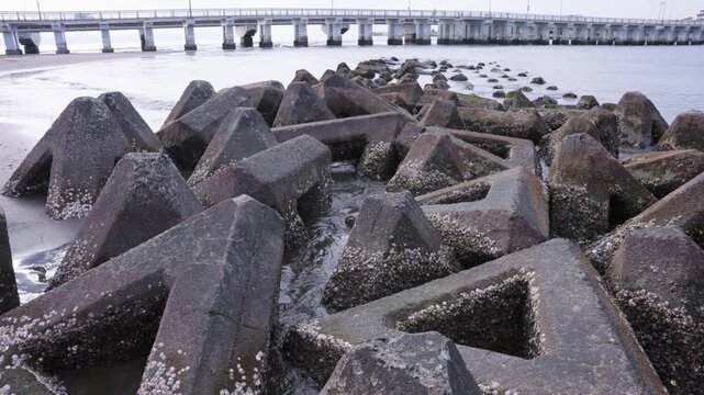 Tetrapods on Shonan Coastline, Enoshima Seaside in Japan