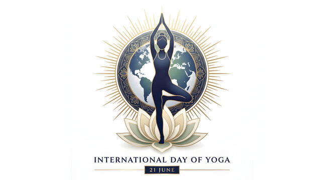 International day of yoga illustration with world globe background and person practicing yoga