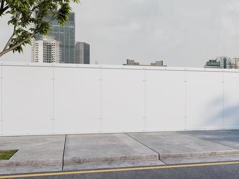 Blank White Large Hoarding Banner Mockup with Urban Setting 3D Render