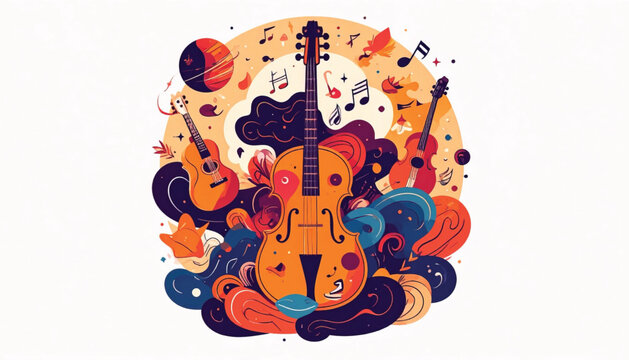 Vibrant Electric Guitar Instrument Design.