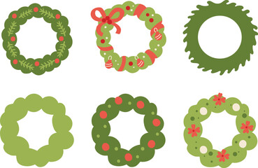 Fototapeta premium Vector set of Christmas wreathes with cute bows and decors