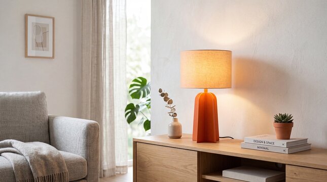 Modern Orange Lamp with Minimal Interior Design