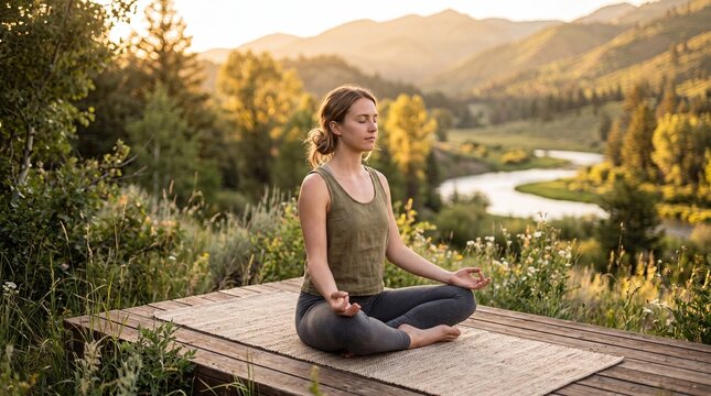 Outdoor Yoga Meditation Lifestyle in Natural Setting