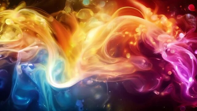 Swirls vibrant smoke fluid abstract art with bright rainbow gradients perfect for backgrounds, posters, packaging design, and digital art projects.