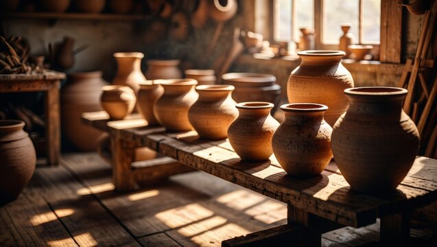 Rustic Pottery Workshop with Sunlight