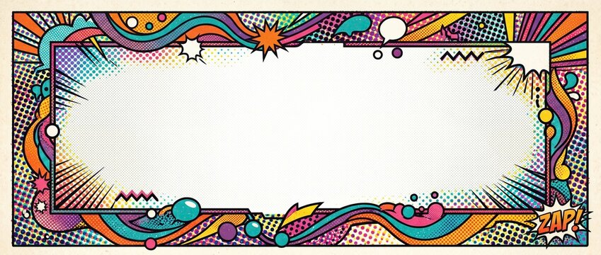 Retro Halftone Frame Border with Vintage Comic Style
