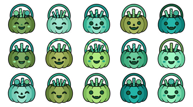 Colorful cartoon pumpkins wear headphones hell 88