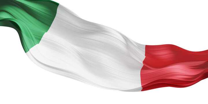Italian flag ribbon sheer pleated chiffon fabric flowing isolated on transparent background 3D render