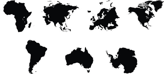 Silhouettes of world continents isolated on white background for geography and global design projects © MSTALIFNUR