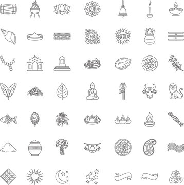 Durga Puja Decorative Icons Collection &ndash; Black and White Vector Pack