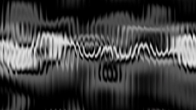 Abstract gradient background with ribbed glass texture animation. Futuristic dynamic luminous neon green and purple waves on black. Colorful refracted