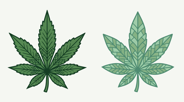 Deux feuilles de cannabis stylis&eacute;es, l'une vert fonc&eacute; et l'autre orn&eacute;e d'un motif g&eacute;om&eacute;trique, illustrant la diversit&eacute; du chanvre.