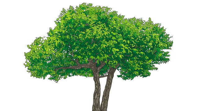 Arbre feuillu vert et luxuriant avec un tronc robuste, isol&eacute; sur un fond blanc pur, id&eacute;al pour des concepts de nature et d'&eacute;cologie.