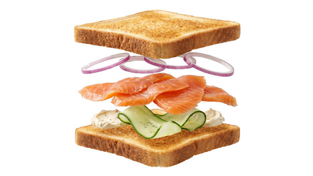 Tall stacked club sandwich with ham tomato lettuce and mayonnaise, isolated on transparent background