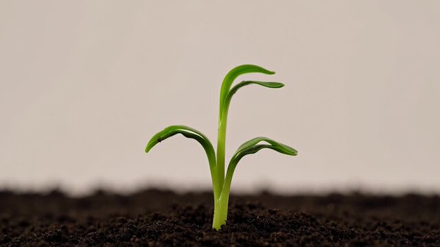 ?Timelapse of a growing seedling emerging and developing in soil