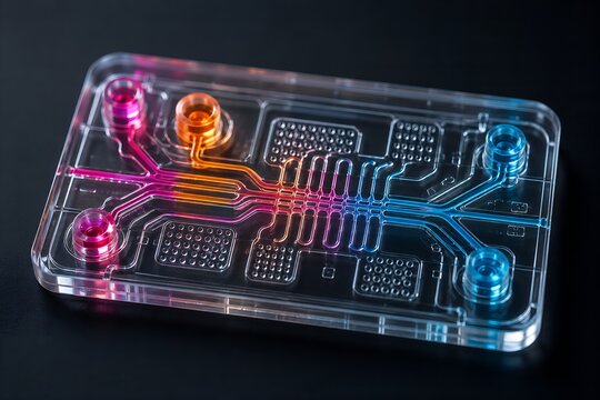 Microfluidic chip device with colorful fluid channels for biomedical lab on a chip research