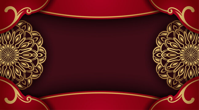 luxury red background, with gold mandala