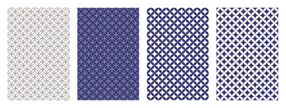 Set of Traditional Japanese Shippo Seamless Pattern. Seven Treasures background. Asian repeat decorative wallpaper. Vector illustration art