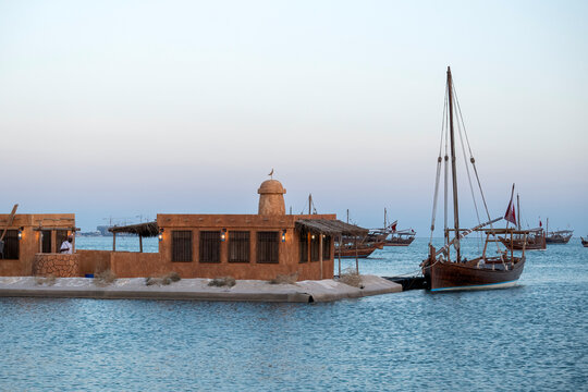 Doha, Qatar - December 14, 2023: Traditional Dhow Boat Festival Katara Beach Qatar