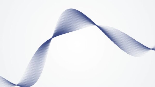 Abstract corporate background animation featuring a sleek greyish blue digital ribbon wave of thin lines rippling on a white backdrop, perfect minimalist loop template with copy space