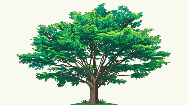 Eine detailreiche Vektorillustration eines pr&auml;chtigen Laubbaumes mit &uuml;ppig gr&uuml;ner Krone und starkem braunem Stamm, isoliert auf wei&szlig;em Hintergrund, ideal f&uuml;r Natur- und Umweltdesignprojekte.