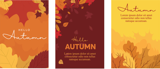 Simple minimalist autumn fall vector design illustration background with autumn leaf theme design. for banner, poster, social media, promotion Pro Vector © An