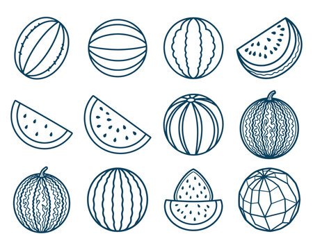 Watermelon and Melon Icons Collection Vector Set