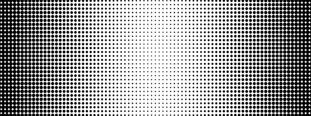 Grunge linear gradient background with a circle dot halftone texture overlay. Distress vector halftone dots technology background. Retro superhero polka particles and dots pattern © KatyaD