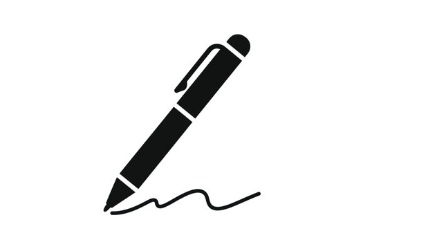 Black ballpoint pen icon for signature or writing on blank paper