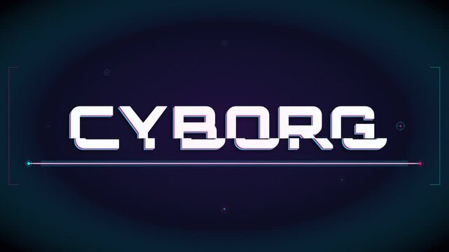 Futuristic Cyborg Text Animation with Digital Glitch Effects and Scanning Lines.