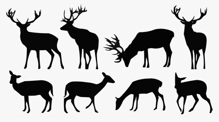 Naklejka premium Set of deer silhouettes