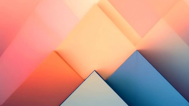 Abstract geometric shapes in colorful gradient layers of orange, peach, pink, and blue with soft light. Perfect for modern web design projects and vibrant backgrounds.