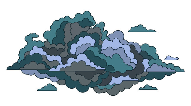 Ilustraci&oacute;n vectorial de una nube de tormenta oscura y densa con contornos definidos, dise&ntilde;ada en un estilo gr&aacute;fico plano sobre un fondo blanco limpio para uso creativo.