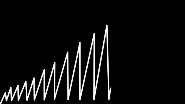 Increasing white line graph, business growth chart animation, financial data rising.
