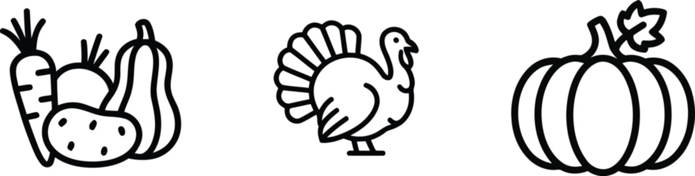 Thanksgiving icons with turkey pumpkin and vegetables vector illustration