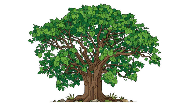 Ilustraci&oacute;n detallada de un &aacute;rbol grande y frondoso con un tronco robusto y follaje verde vibrante, aislado sobre un fondo blanco puro para dise&ntilde;o gr&aacute;fico y proyectos de naturaleza.