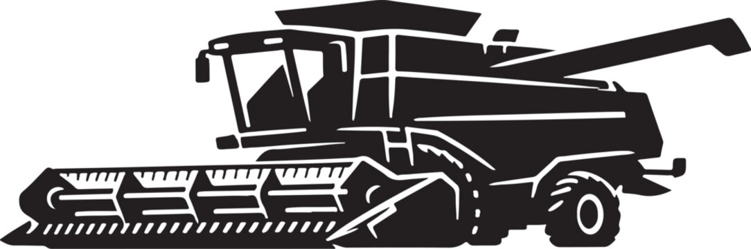 combine harvester, agricultural machinery, farming equipment, tractor icon outline line art silhouette vector