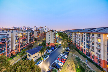 Obraz premium Night View of Urban Residential Buildings in Minhang, Shanghai, China