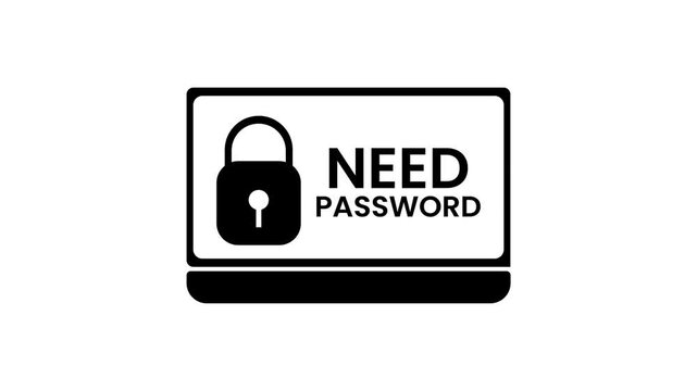 Cyber Security Laptop Animation with Locked Padlock Icon and Need Password Text Vector Motion Graphic