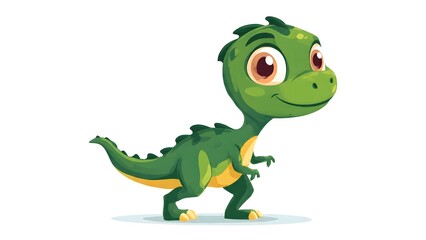 Fototapeta premium Green Cartoon Dinosaur Standing on White Background