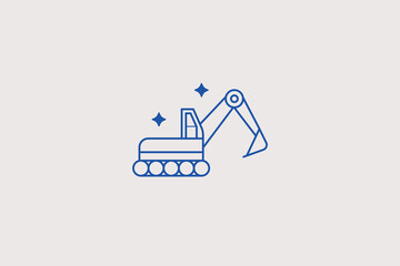 Crawler excavator machine with digging bucket line icon for construction company, machinery rental, building app. Reliable vector illustration for industrial services. © HenryFord