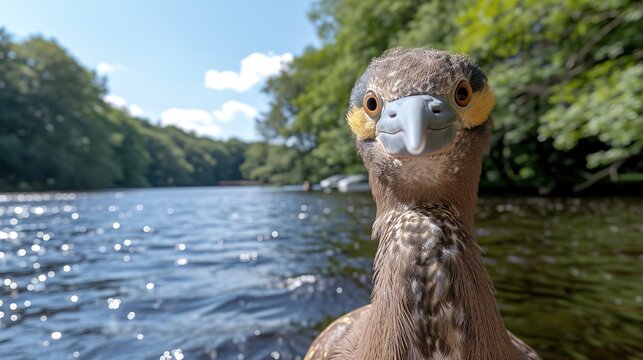 Yellow-crowned Night Heron Looks Directly at Camera by River